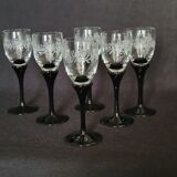 Set de 6 verres à liqueur bicolores à pied en verre gravé