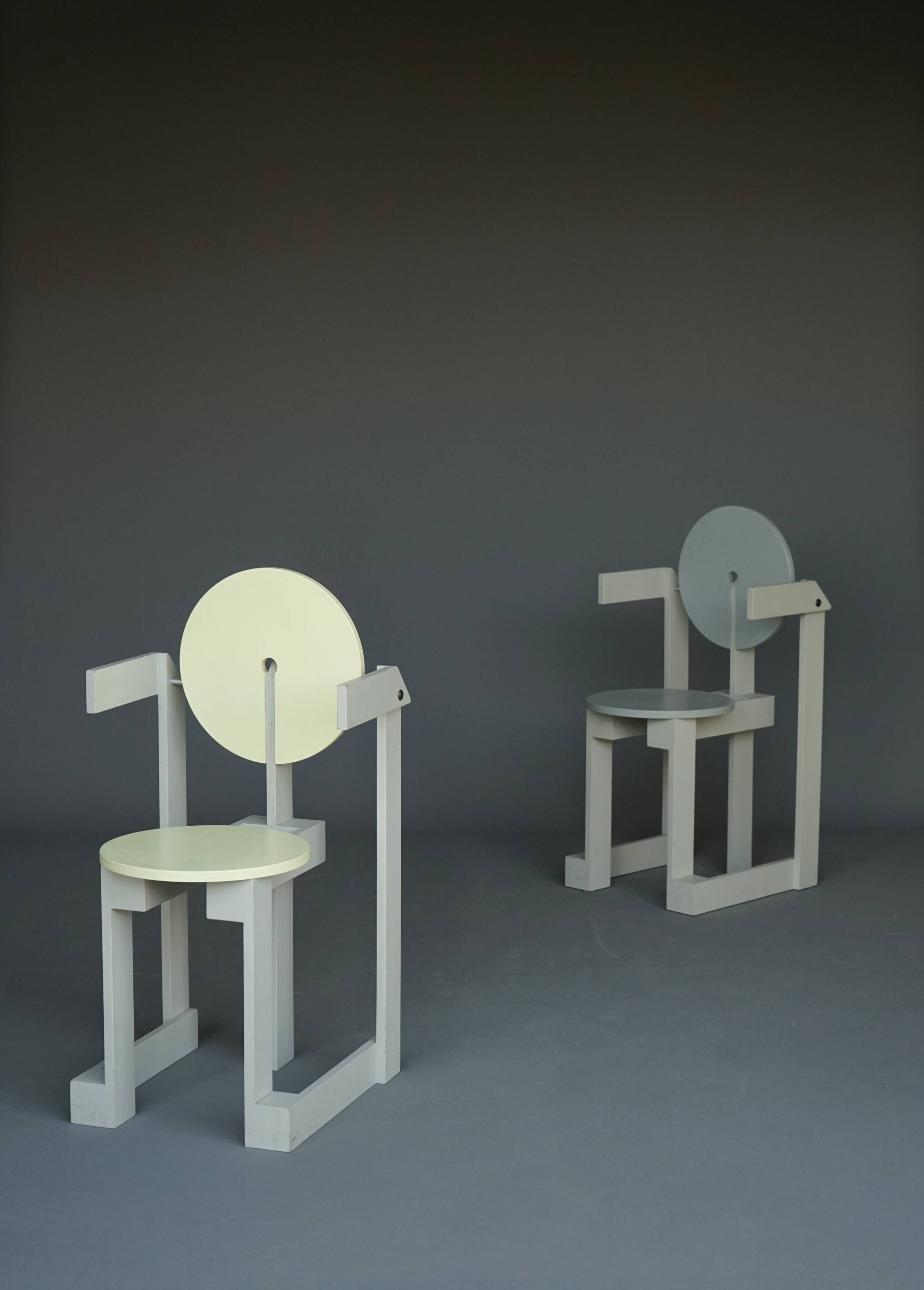 Rare pair of 'Plakhout' Side Chairs by Henk Lampe. 1979