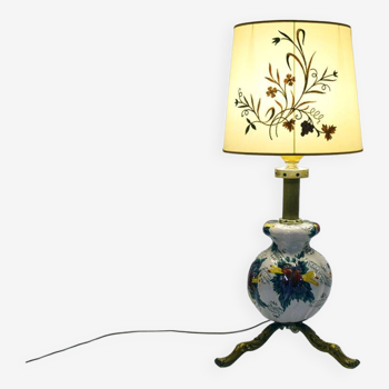 Grande lampe vintage en céramique (97 cm) à décor floral, années 1950