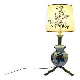 Large mid-century ceramic lamp (97 cm) with floral decoration, 1950s