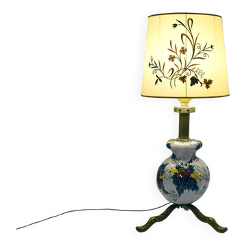 Grande lampe vintage en céramique (97 cm) à décor floral, années 1950