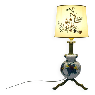Grande lampe vintage en céramique (97 cm) à décor floral, années 1950