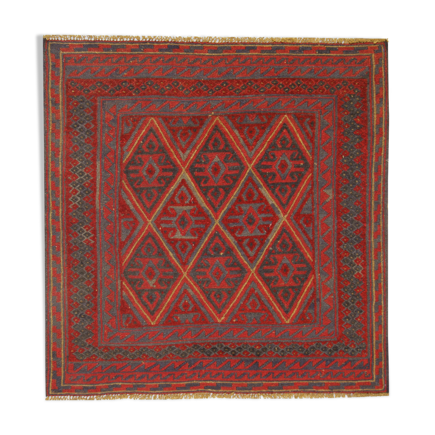 Handmade Vintage Rug Red Afghan Area Rug- 110x115cm