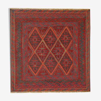 Handmade Vintage Rug Red Afghan Area Rug- 110x115cm