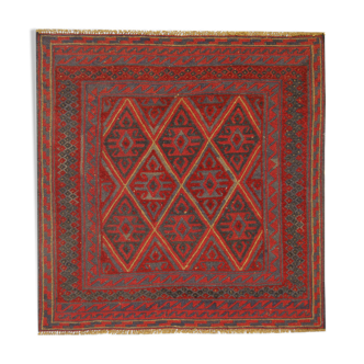 Handmade Vintage Rug Red Afghan Area Rug- 110x115cm