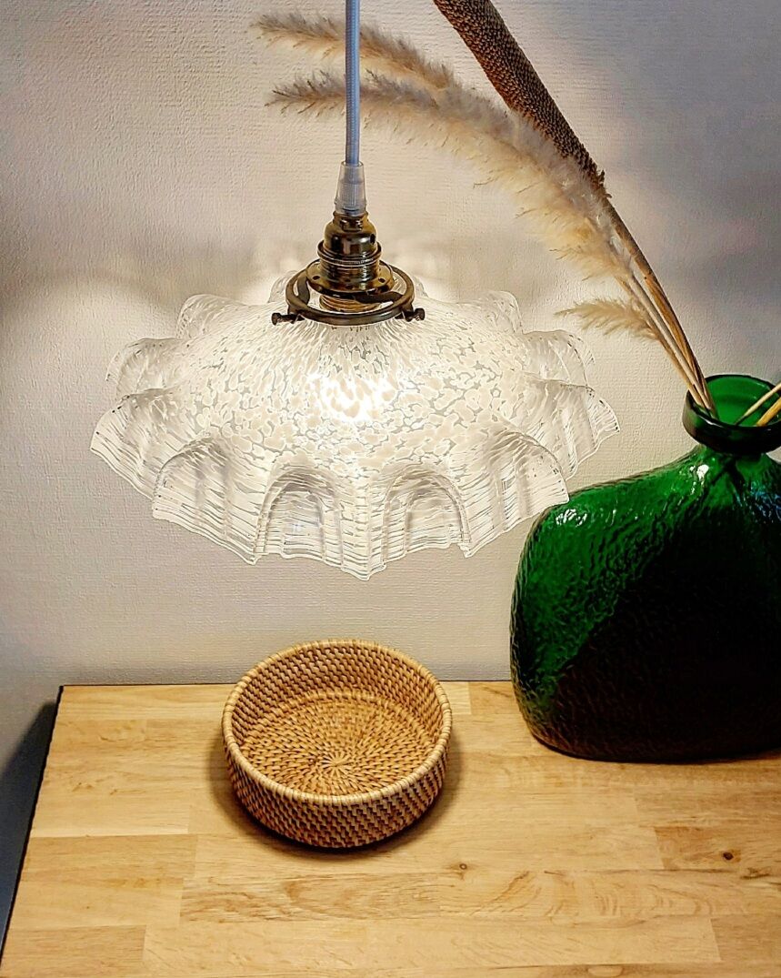 Vintage glass pendant lamp from Clichy