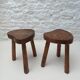 Pair of tripod stools in vintage 50s/60s brutalist elm.