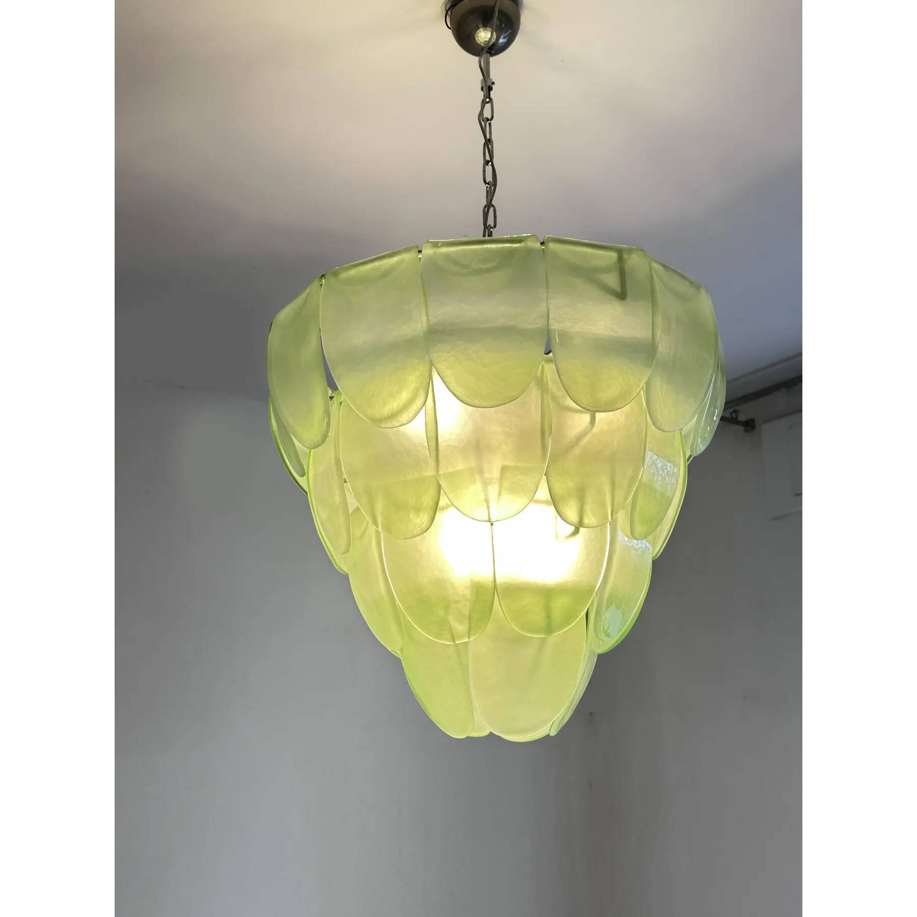 Contemporary Modern Green “Petals” Murano Glass Chandelier by Simoeng