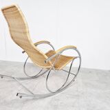 Vintage chrome and wicker rocking chair, 1970s
