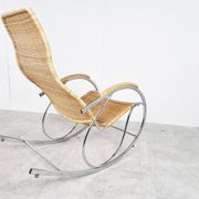 Vintage chrome and wicker rocking chair, 1970s