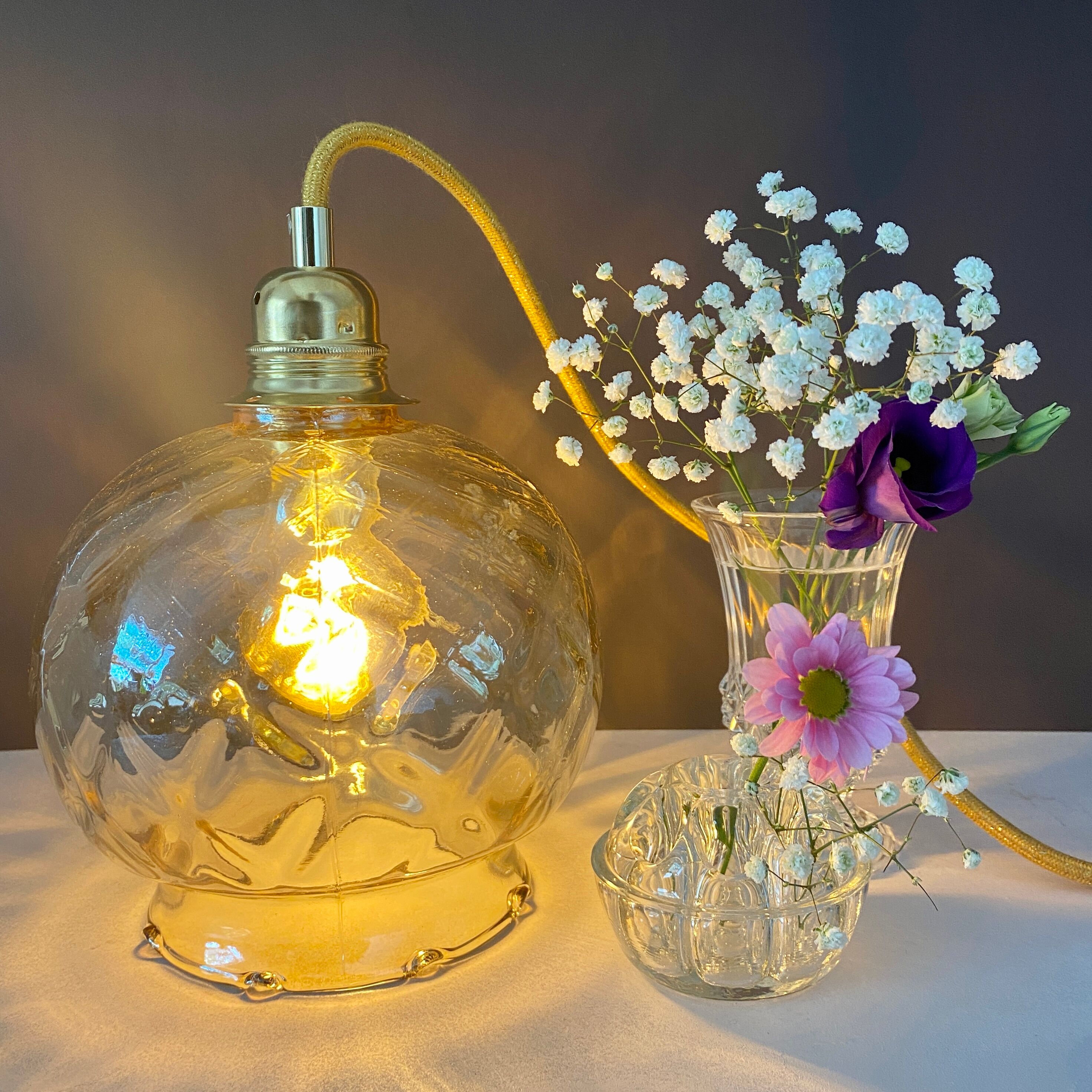 Vintage amber glass globe player