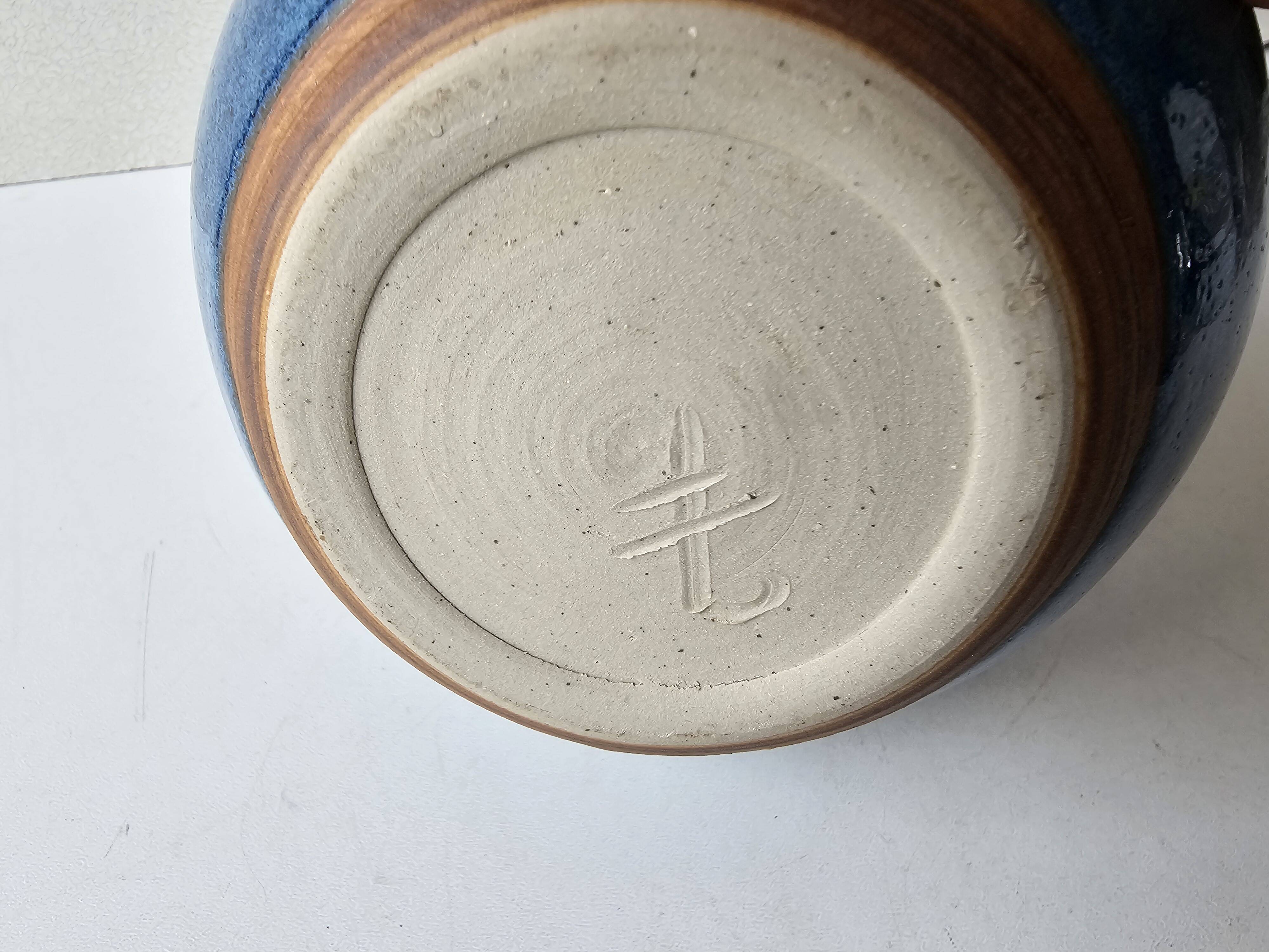 Blue ceramic ball vase (pictogram signature to be identified)