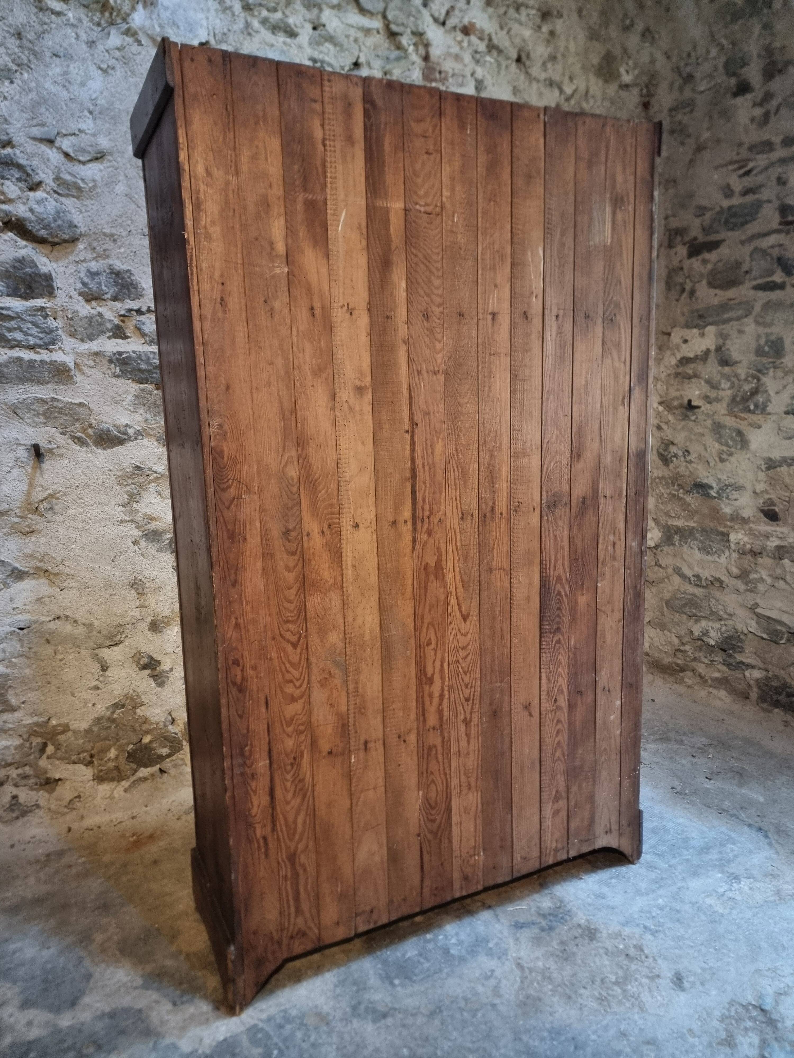 Antique French pine bonnetière – rustic country wardrobe – circa 1900–1920