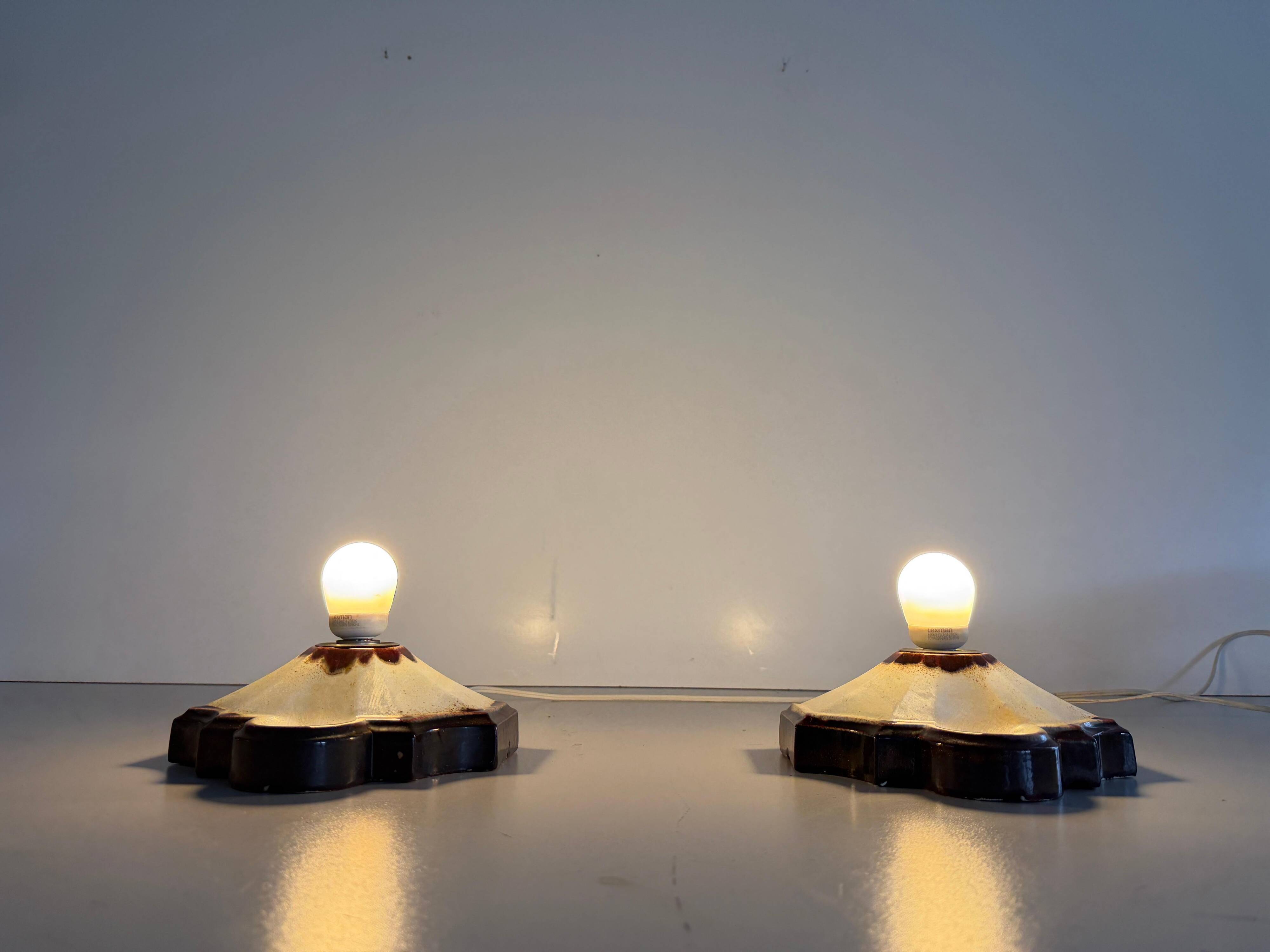 Pair of brown and cream ceramic wall lights by PAN Leuchten, 1970 Germany