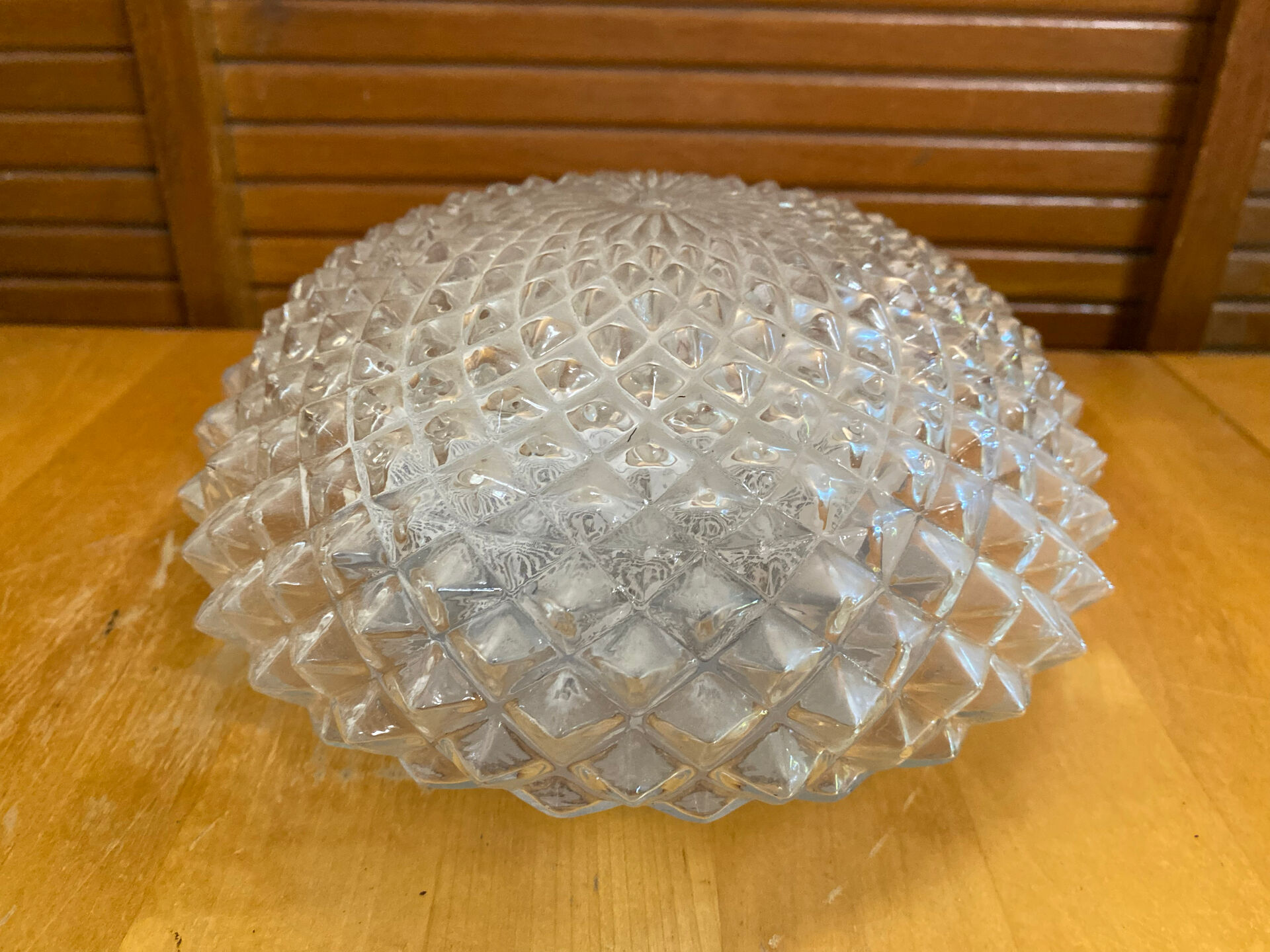 Vintage White Metal Support + Moulded Glass Ceiling Light Fixture