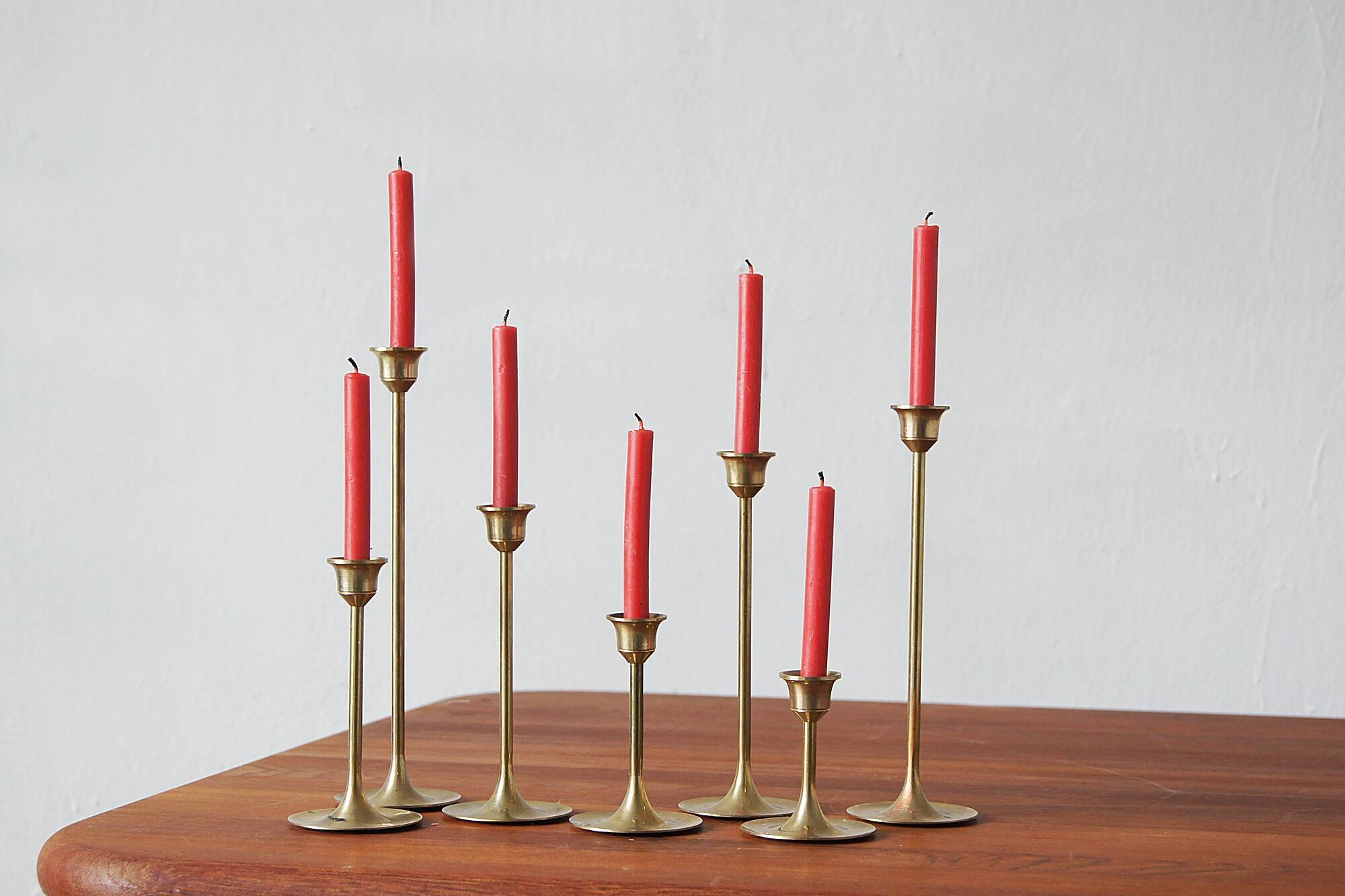 Vintage scandinavian candlesticks in brass by massiv messing, 1960s, set of 7