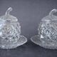 Pair of covered pots in cut crystal shaped like pineapples with stands – H 19 cm