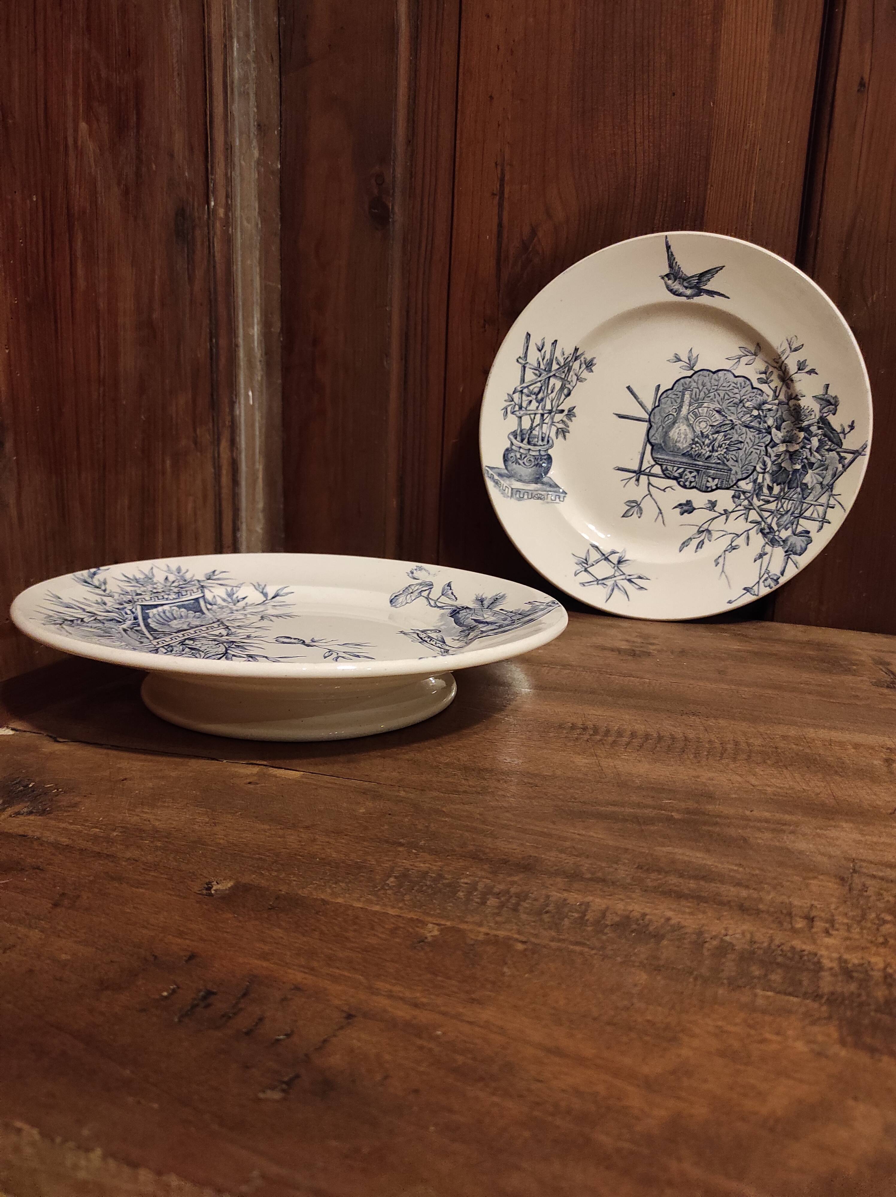 French vintage serving stand plate, R. Lafitte, Terre de Fer, Salins