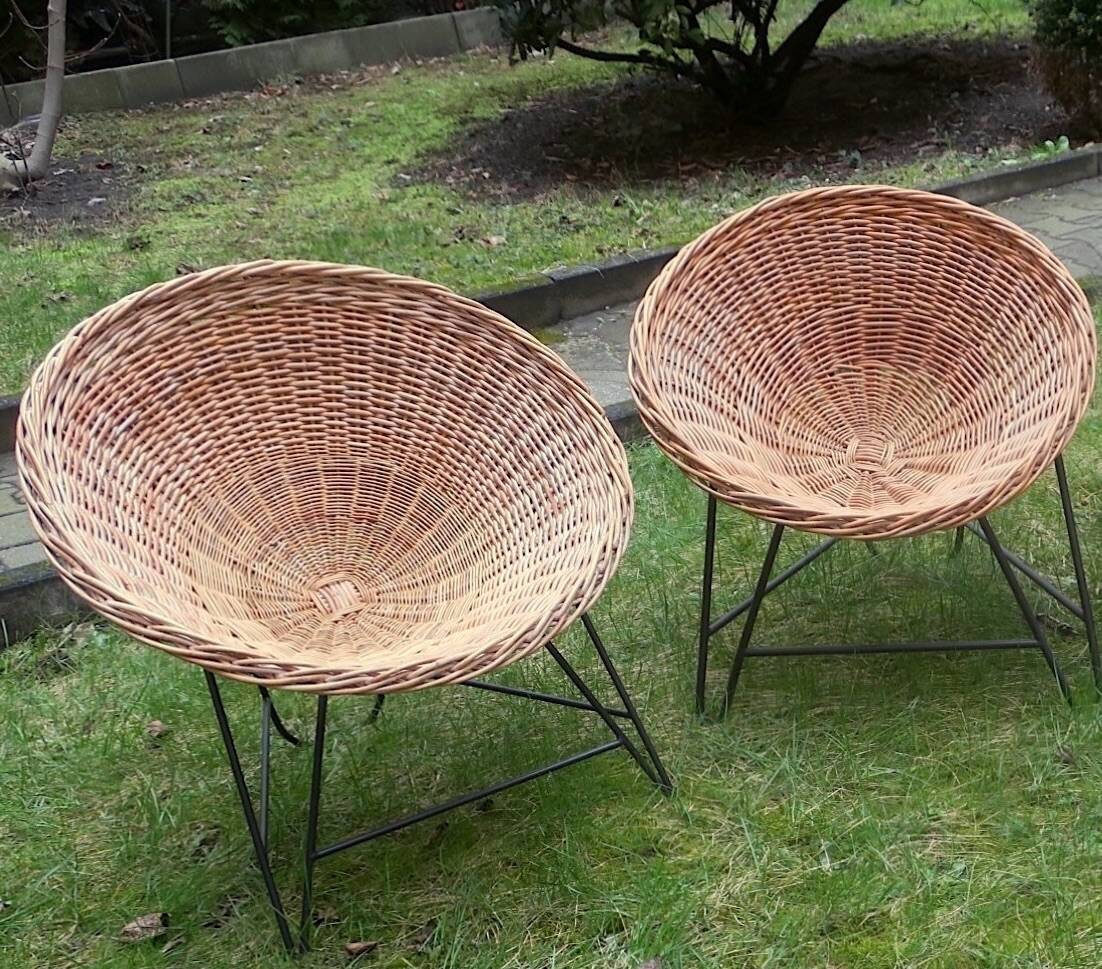 Pair of mid century bamboo and iron pod chairs, 1960s