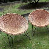 Pair of mid century bamboo and iron pod chairs, 1960s