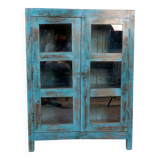 Old display case in Burmese teak with original blue patina
