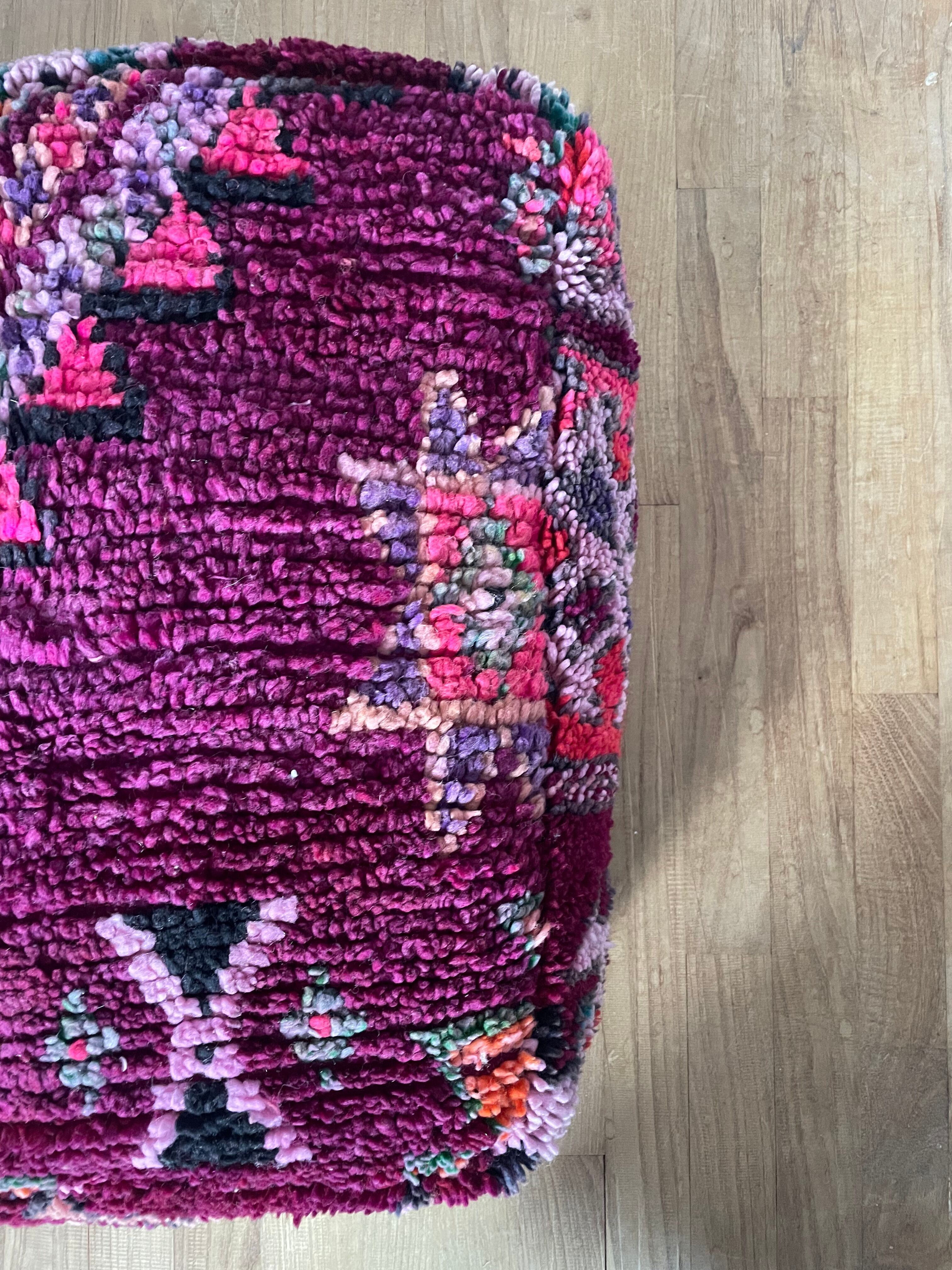 Colorful Berber pouf Moroccan pouf in bohemian dark purple wool