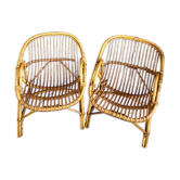 Pair of vintage adult rattan armchairs