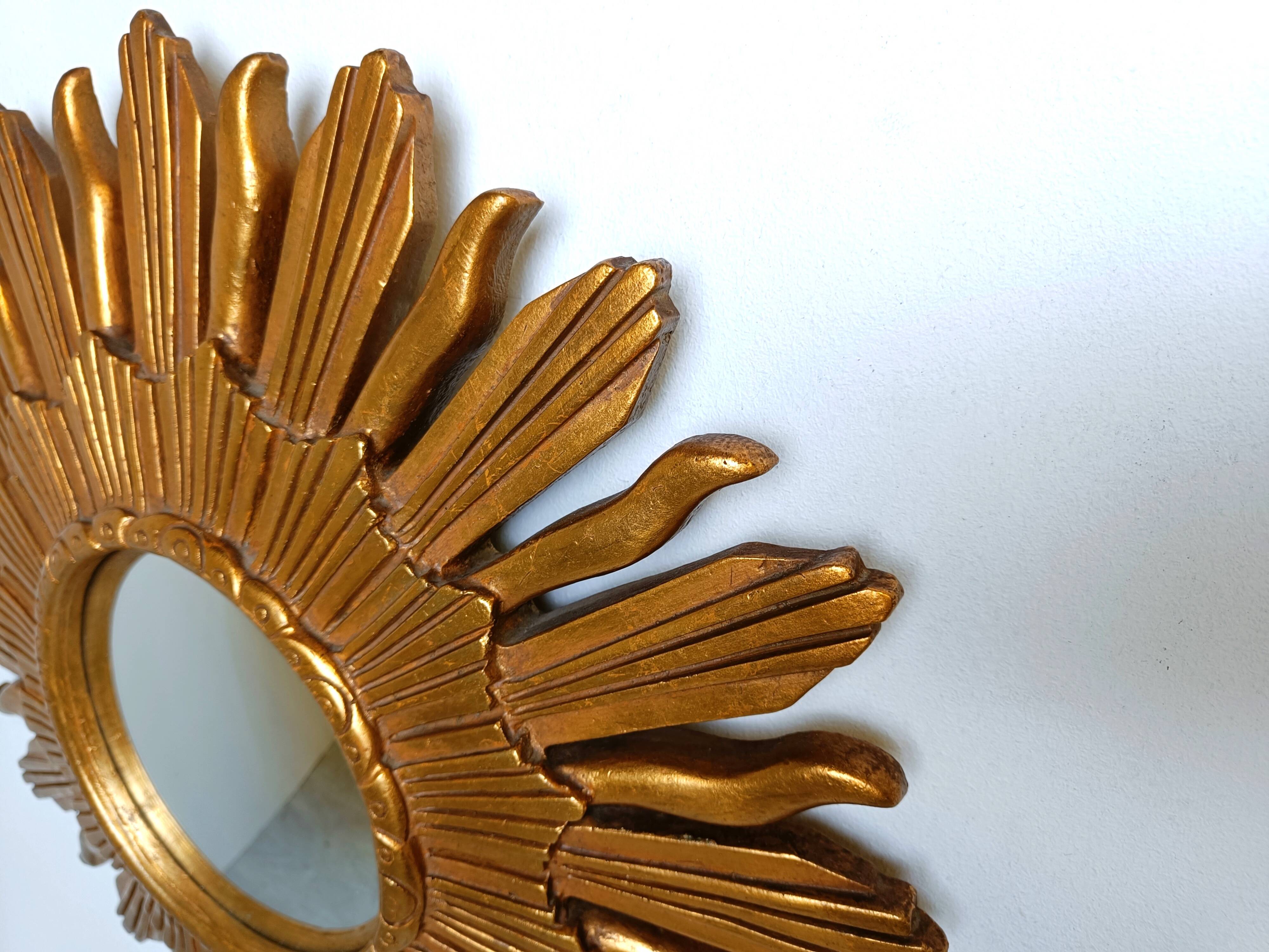 Miroir vintage doré soleil, années 1960