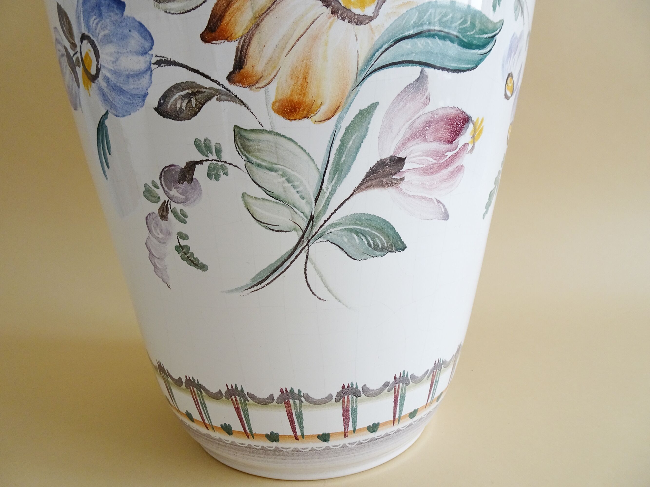 Gmundner Keramik floor vase with floral decor