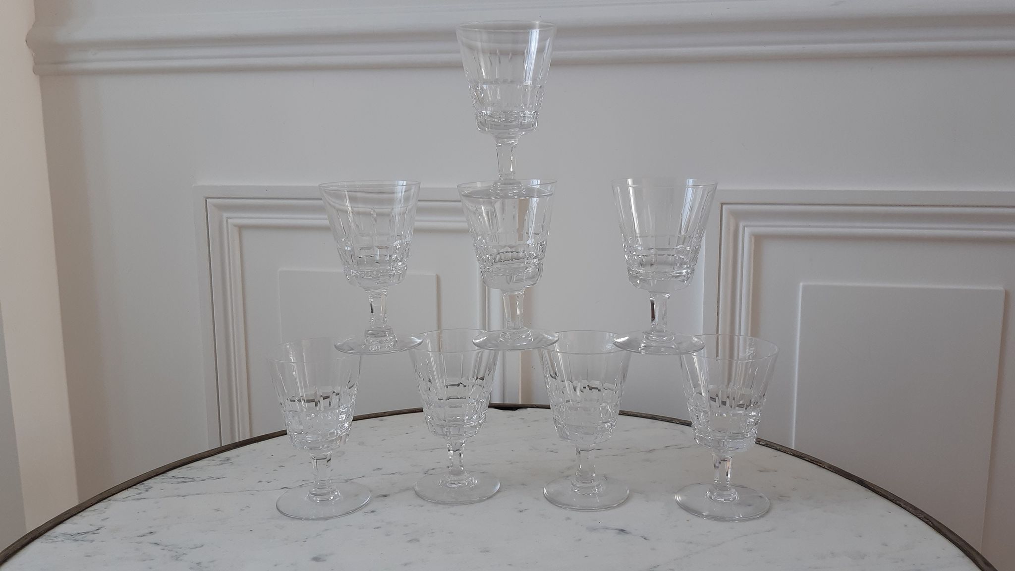 Set of 8 wine glasses Cristallerie de Lorraine 50s