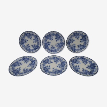 Suite of 6 flat plates in fine creil/floral mount