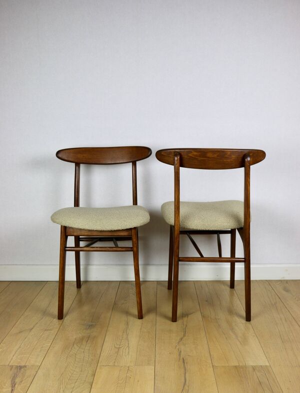 Chaises vintage Hałas beige bouclé - lot de 3