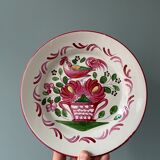 Set of 2 plates XIXth Les Islettes, rooster decoration and flowery basket