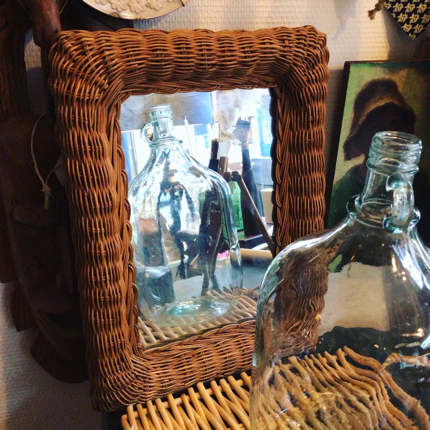 1950 braided wicker mirror 31x41cm