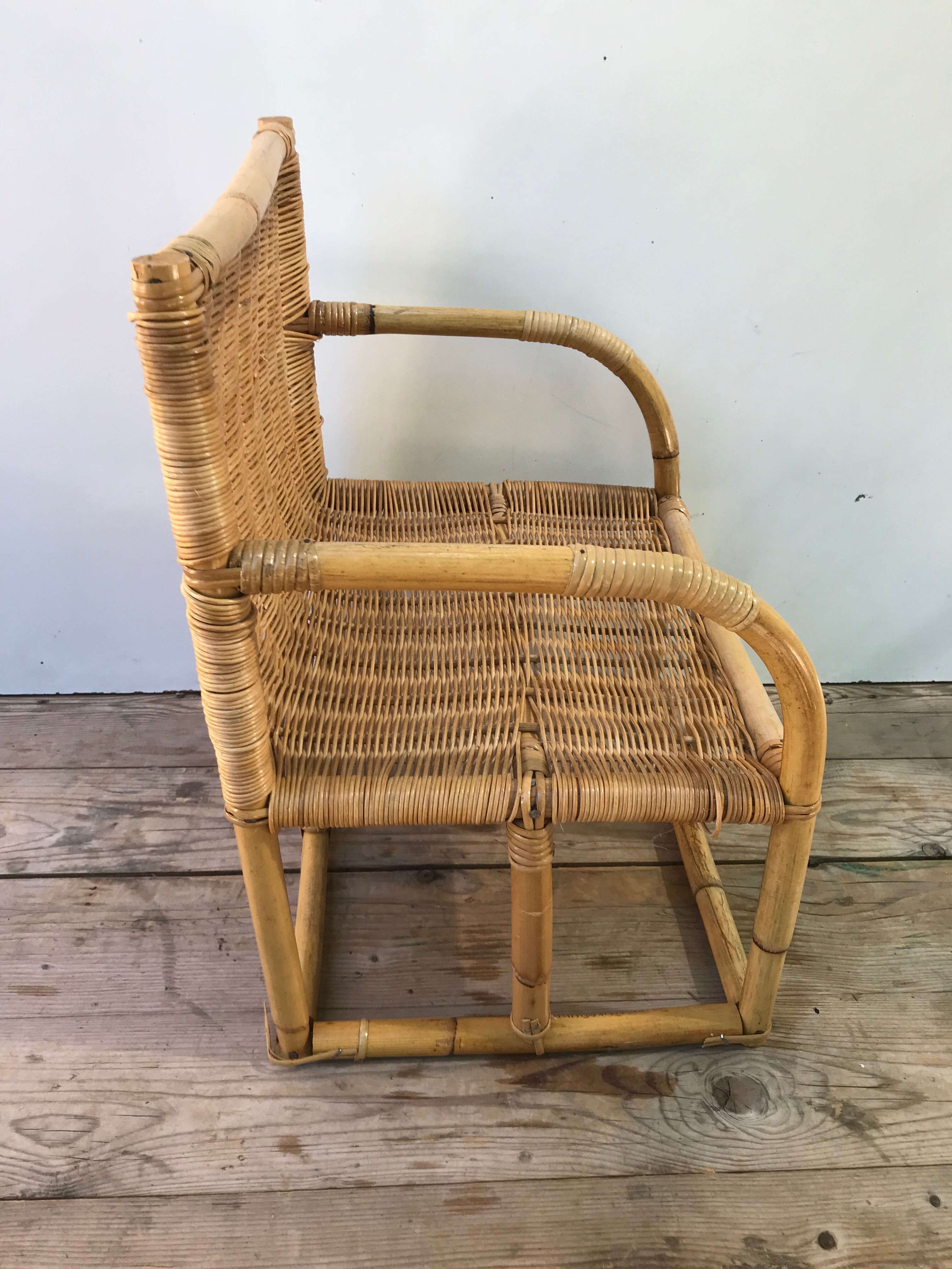 Ancient child rattan armchair 60s