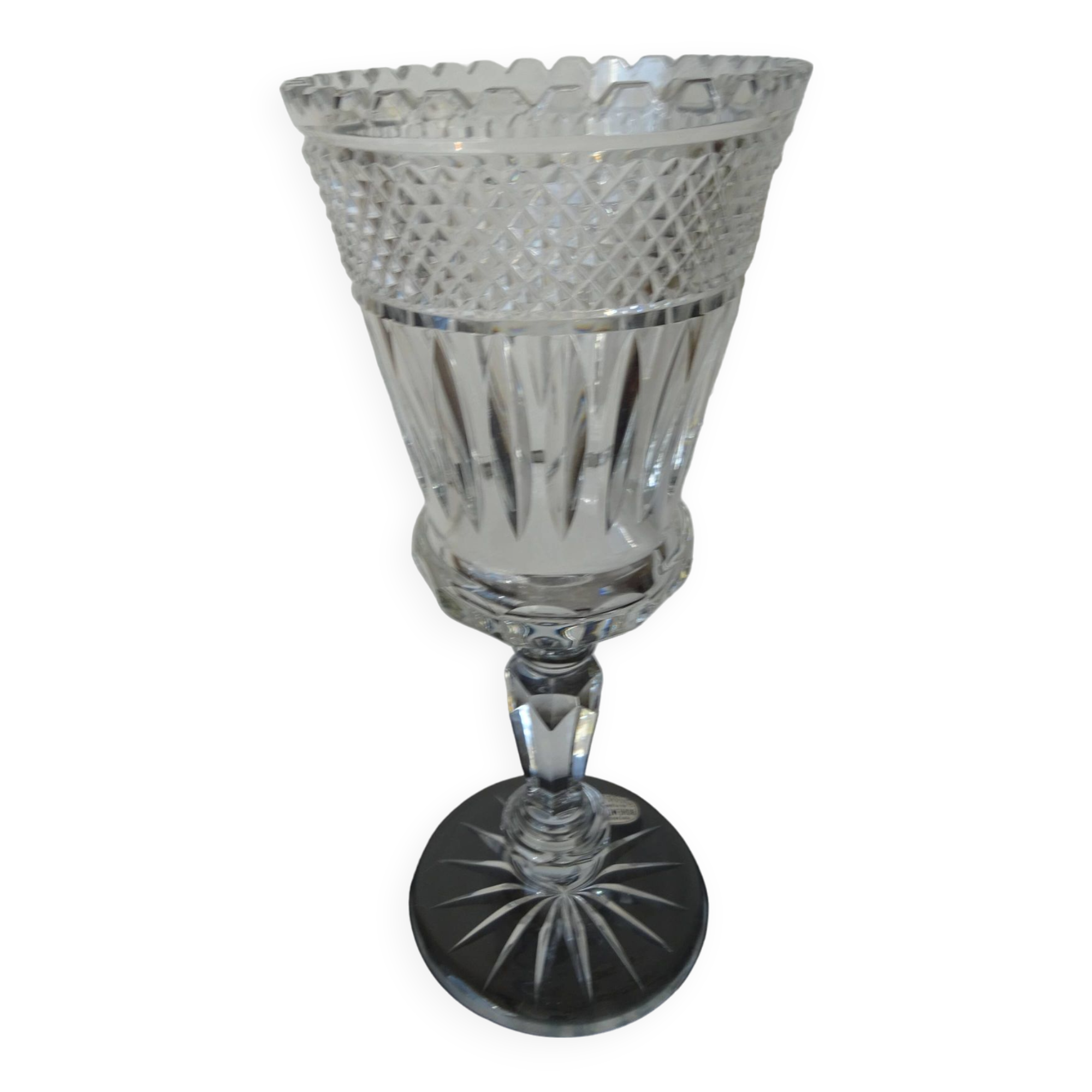 Ancien vase sur pied cristal taillé Bohème 32 cm