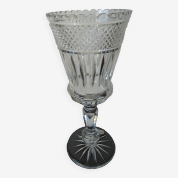 Ancien vase sur pied cristal taillé Bohème 32 cm