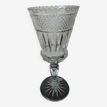 Old Bohemian cut crystal vase on foot 32 cm