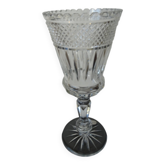 Old Bohemian cut crystal vase on foot 32 cm