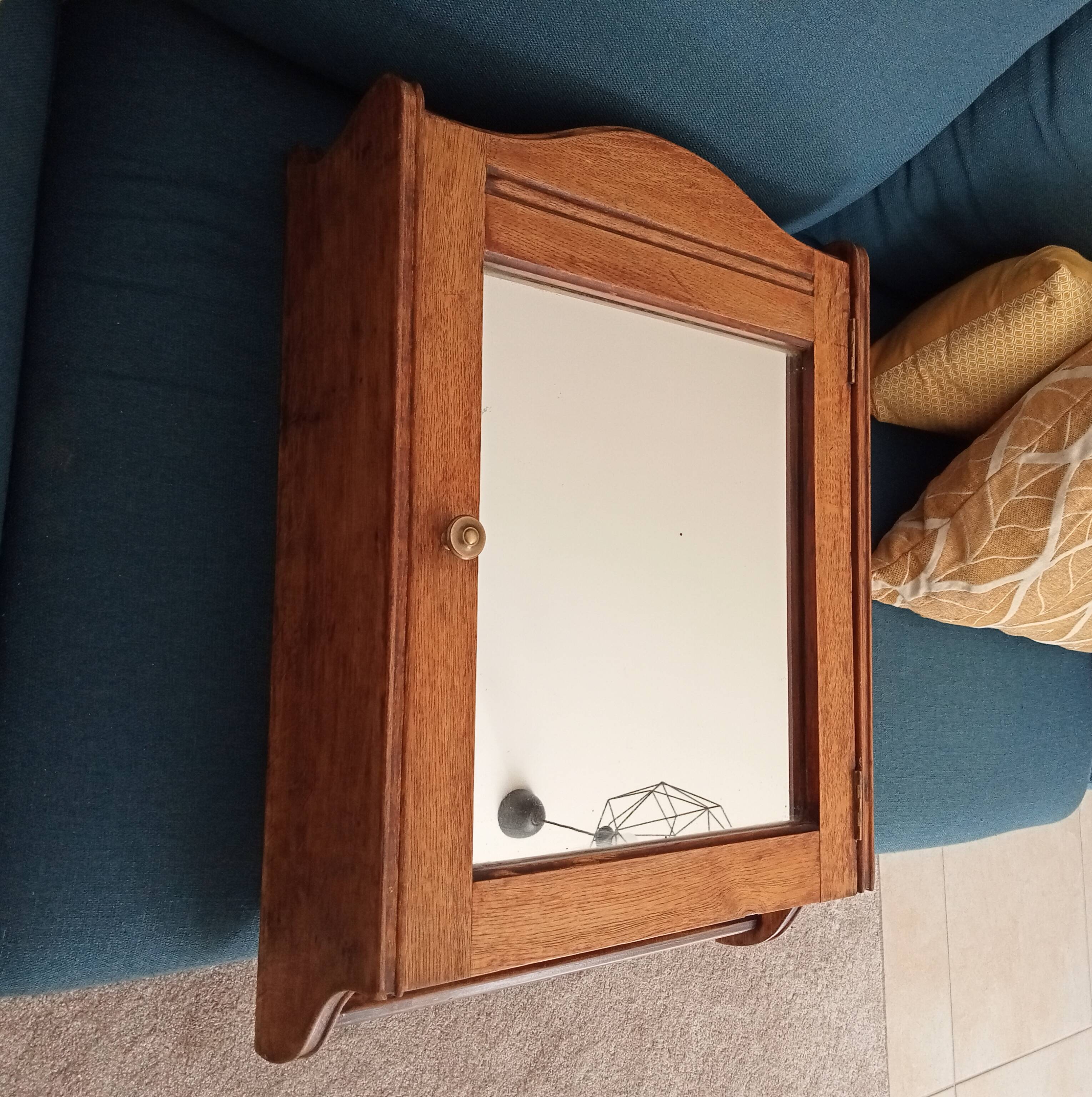 Antique solid oak bathroom cabinet from the early 20th century