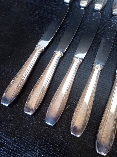 12 + 12 silver metal knives art deco period