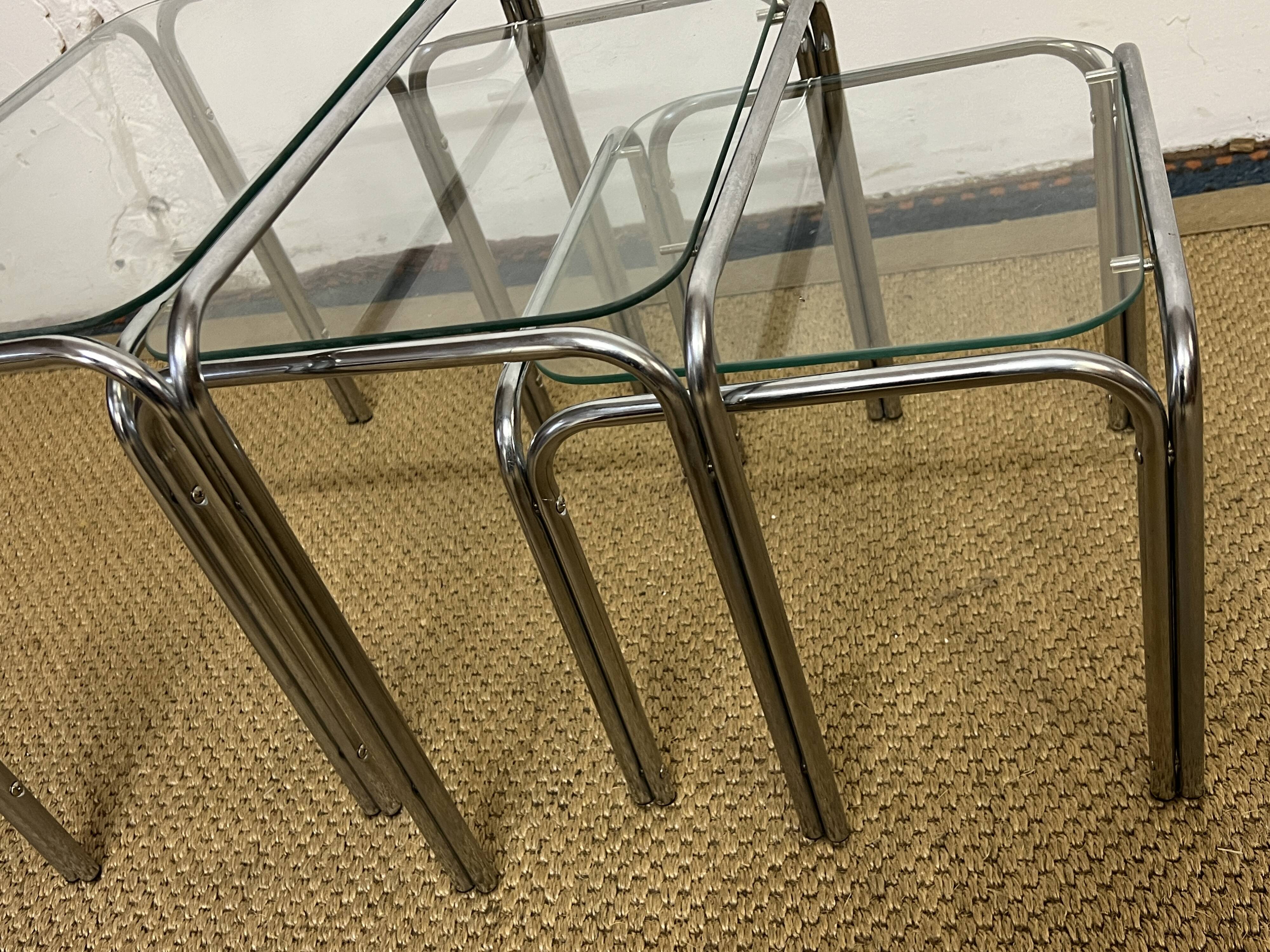 Vintage glass and chrome metal nesting tables