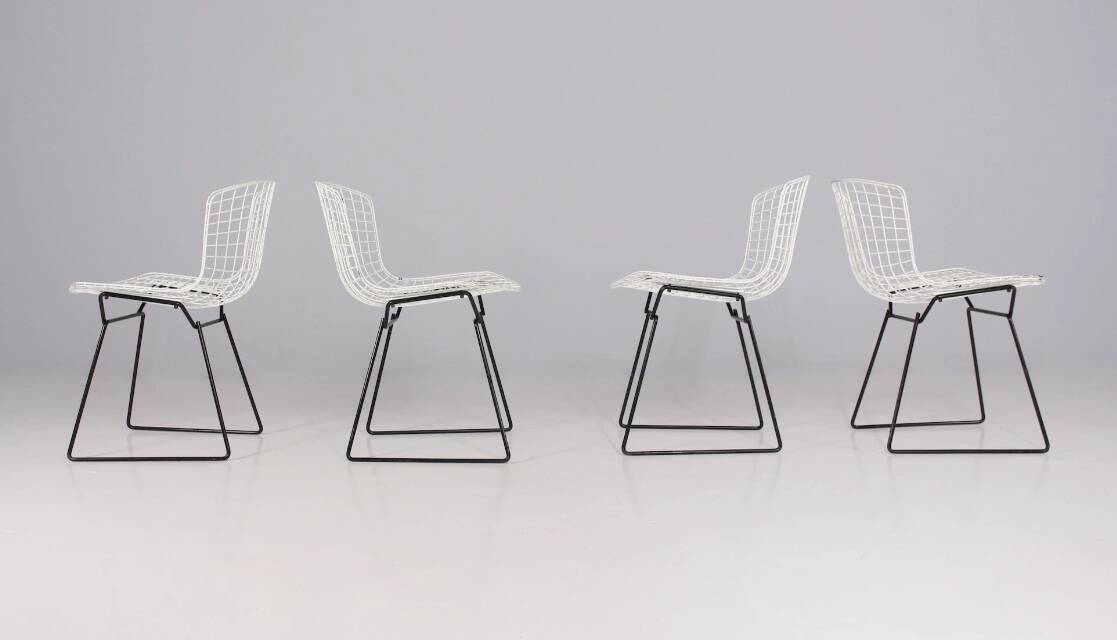 Set of 4 steel Harry Bertoia model 420 chairs