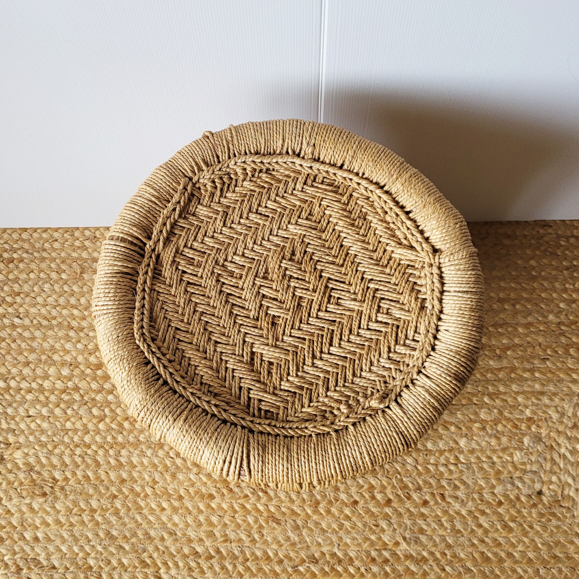 Rattan stool and braided rope 60s