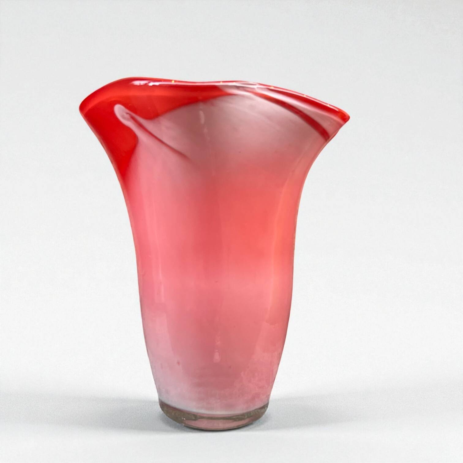 Large red blown glass vase, Japanese KURATA, 1970s, Made in Japan