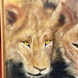 Oil on canvas "Lionesses au Marigot" by Dominique PROTTI-BARAIZE