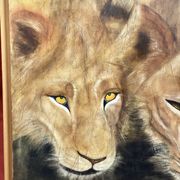 Oil on canvas "Lionesses au Marigot" by Dominique PROTTI-BARAIZE