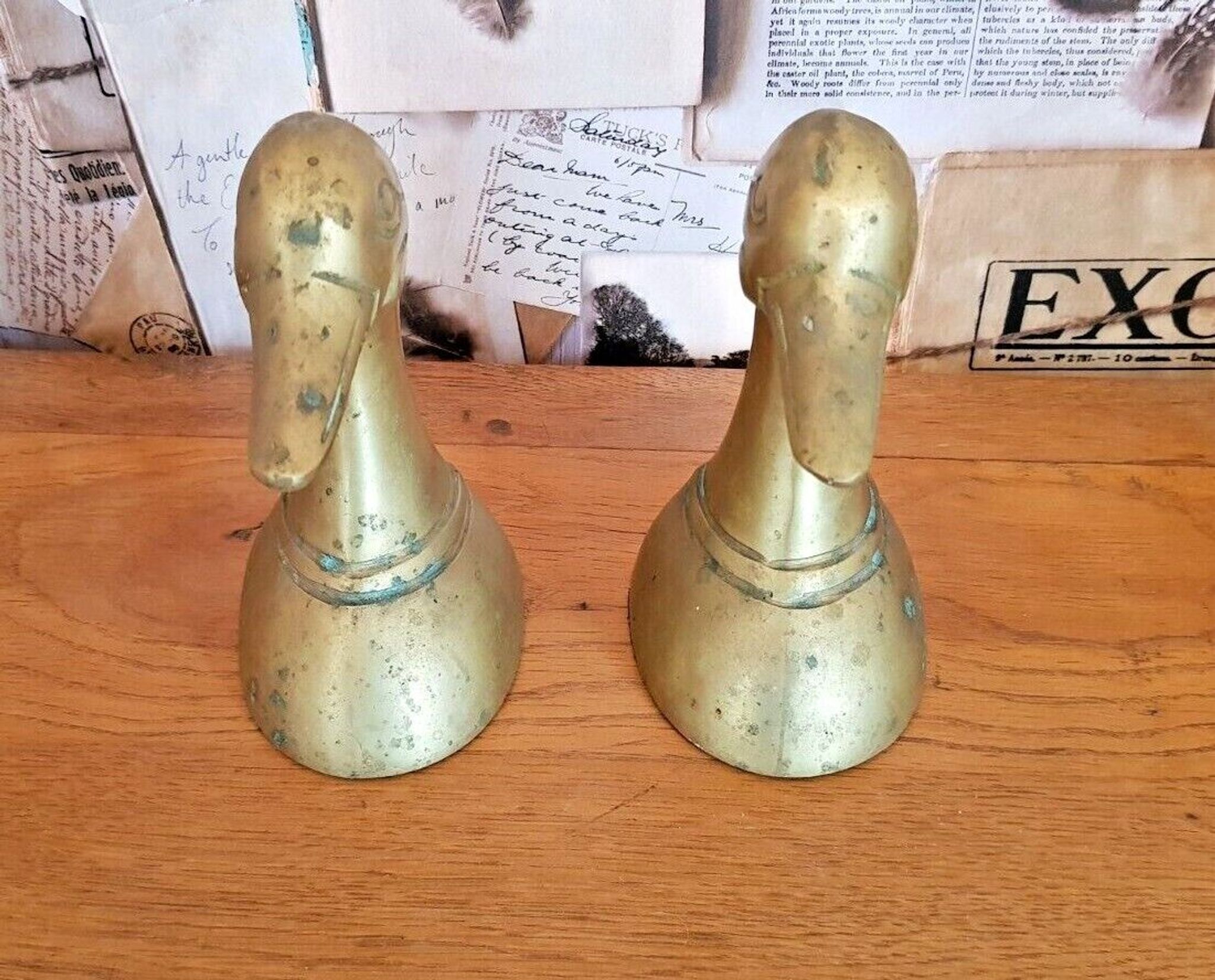 Delightful Pair of Vintage French Heavy Ornamental Brass Duck Bookends  3617