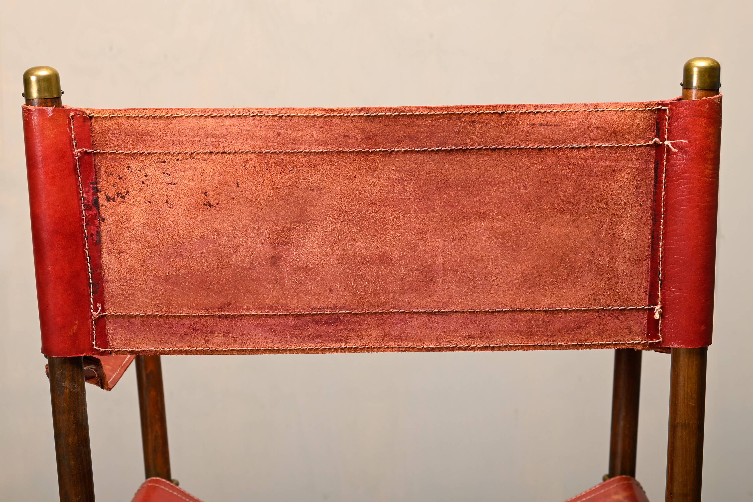 Pair Mogens Koch MK-16 Folding Chair in Oak Wood with Red Leather for Valma