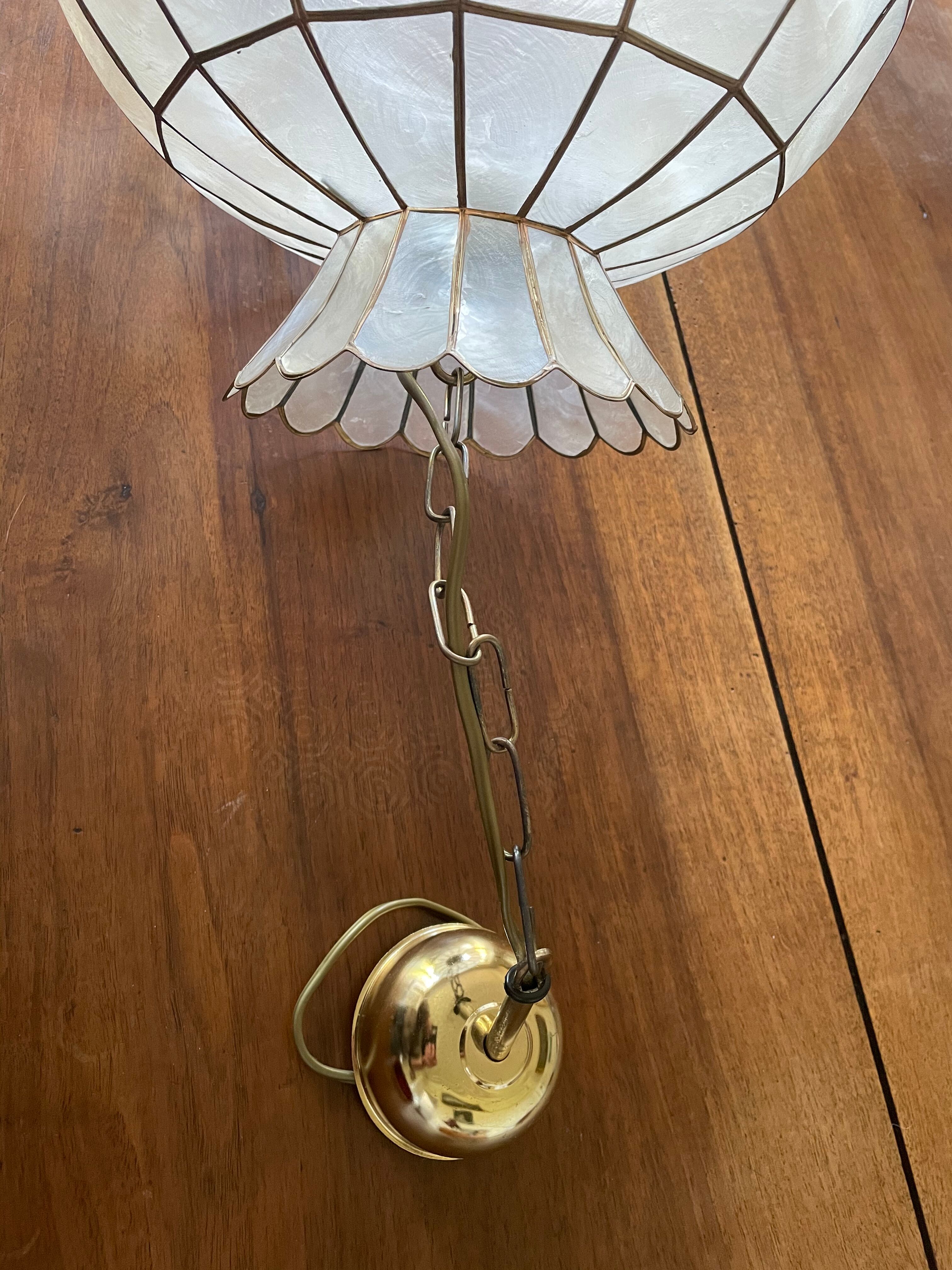 Mother-of-pearl and brass hanging lamp